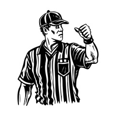 Vintage style illustration depicting striped shirt sports referee