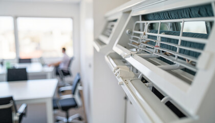 Obraz premium Office interior with air conditioning unit and copy space for text