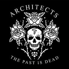 architects band metalcore tshirt deign illustration flower tatoo rose metal skull leaf 