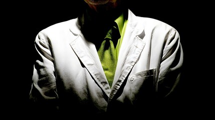 Person in a white jacket with a lime-green tie.