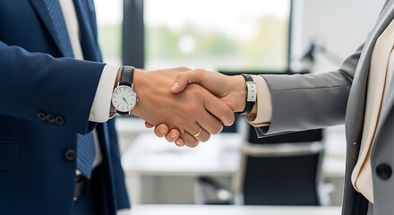 Partnership handshake formal agreement, signifying cooperation and trust between individuals