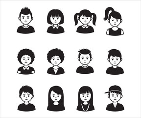 Kids Avatar Icon Set – Cute Boy and Girl Profile Silhouettes Vector Illustration for Education Apps and Social Media