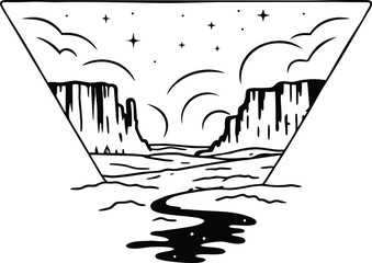 Neon Aurora Over Silent Canyon in Minimal Landscape Vector