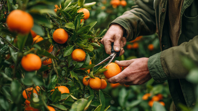 harvesting oranges under the warm sunlight