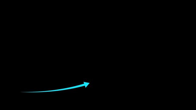 Abstract glowing neon swipe arrow. 4k animation. Down to up neon line arrow direction animation. Neon line raising business arrow on icon.