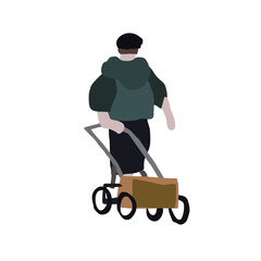 A man walks down the street in spring clothes. 2D image for use as an entourage. Vector flat city infographics.	

