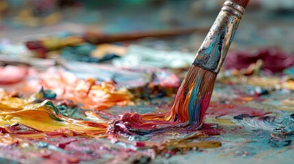 Paintbrush strokes on colorful palette