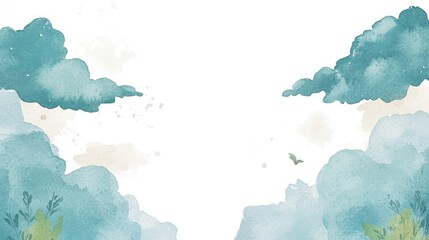 Obraz premium Watercolor cloudscape with plants, copy space.