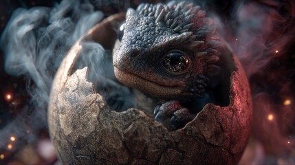 Obraz premium Lizard hatching from egg