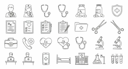 Fototapeta premium Healthcare thin line icons. Editable stroke. Pixel perfect. stock 