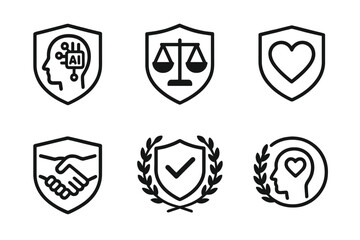 Obraz premium Symbols of modern ethics and technology represented through icons showcasing balance, compassion, and trust in various fields
