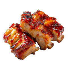Delicious grilled ribs coated in rich barbecue sauce, perfect for summer feast or family gathering. tender meat and smoky flavor create mouthwatering experience