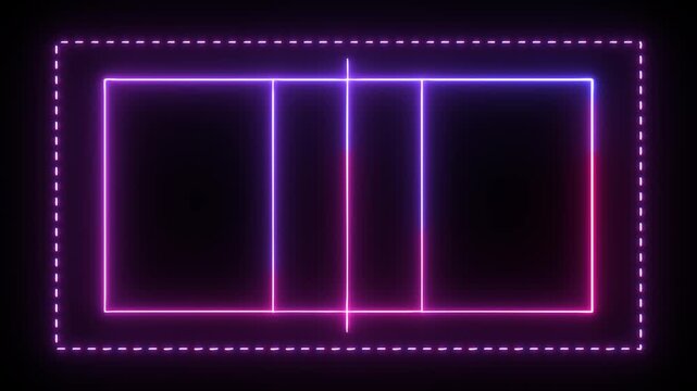 Neon lights match volleyball isometric field video animation with black background