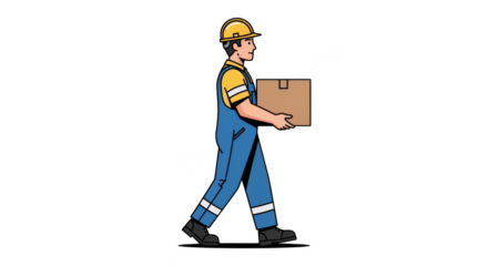 Construction worker carrying cardboard box sideways