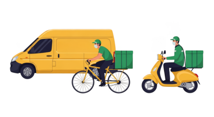 Delivery vehicles van bicycle scooter