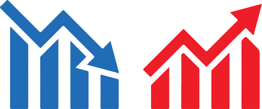 Red and blue arrows showing upward and downward trends