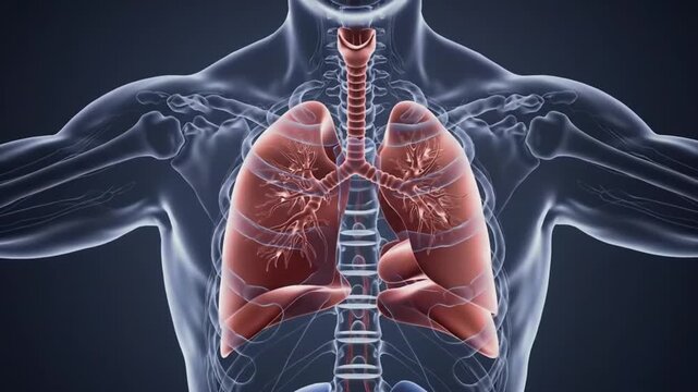 animation of Transparent view of the human respiratory system body
