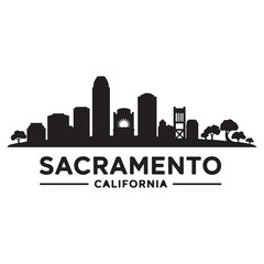 Fototapeta premium Sacramento skyline silhouette. Landscape Sacramento, California. Vector illustration. Vector black silhouette. with white background.