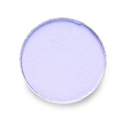 Eye shadow refill pan for palette isolated on white, top view. Light violet shade