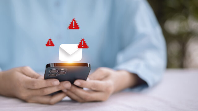 Spam Email Alert Notification on Smartphone with Red Warning Icons