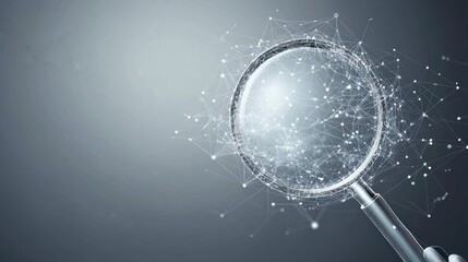 Magnifying glass with network connections.