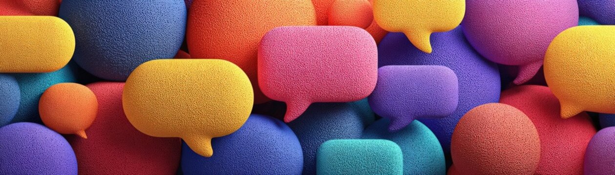 Enveloping a world in vibrant conversation, chat bubbles weave stories in myriad languages