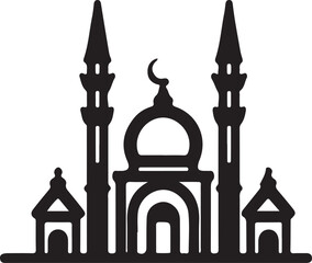 Sleek Mosque Silhouette Symbolic of Islamic Architecture and Cultural Heritage with Crescent Moon and Towering Minarets a Symbol of Faith

