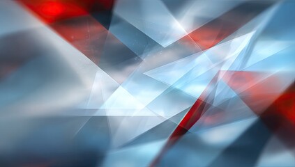 Abstract geometric design with overlapping triangles in shades of red, gray, and blue