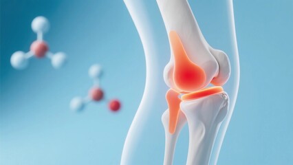 Bent knee joint, bony joint, bony joint bent at an angle of 60°, 3D joint model, minimalist tech style for medical.