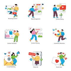 Set of Social Network Flat Illustrations

