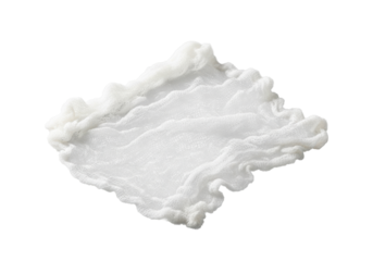 White, natural cheesecloth, intricately wrinkled, soft-creased, sheer, gauze-like weave, on seamless transparent studio background, bright shadowless, concept for textile commercial display