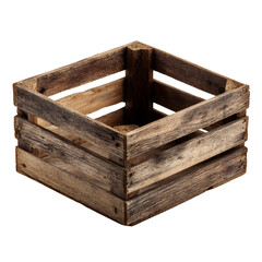 Empty rustic wooden crate on black background