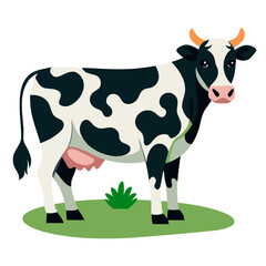 vector illustration of holstein cow, standing in pasture, abstract