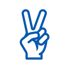 Obraz premium Blue outline of a hand making the peace sign on a white background hand gesture victory sign isolated on a transparent background