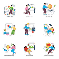 Set of Fashion Designing Flat Illustrations 

