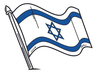 Israel flag, wide brush stroke on white background, vector. High quality