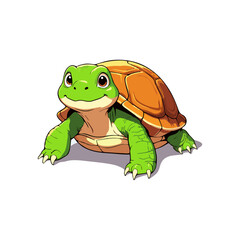 Cute green turtle character with a friendly smile. Adorable reptile mascot illustration isolated on a white background.