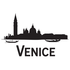 Fototapeta premium Venice skyline silhouette. Landscape Venice, Italy. Vector illustration. Vector black silhouette. with white background.