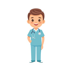 Fototapeta premium Full Body Cartoon of a Young Male Nurse - AI Generated