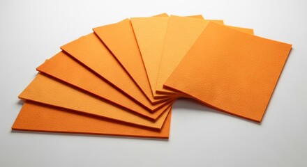 orange colored felt sheets fanned out on a solid white background