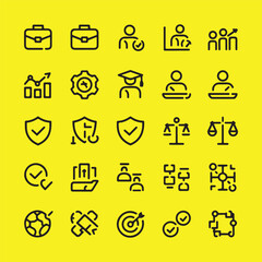 Business and Success Icon Set Line Art with a Yellow Background