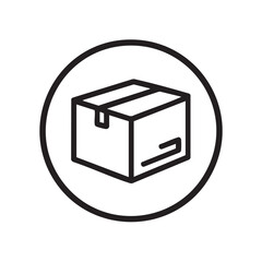 A black and white line drawing of a closed cardboard box.