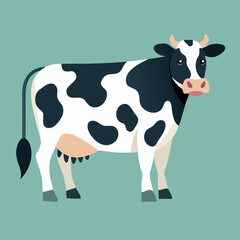 vector illustration of holstein cow, grazing head down, flat design