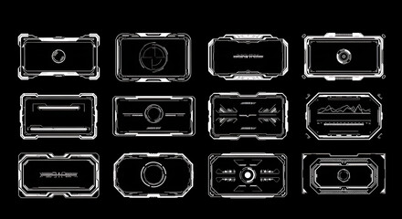 Vector art of set of futuristic hud interface elements isolated on black background