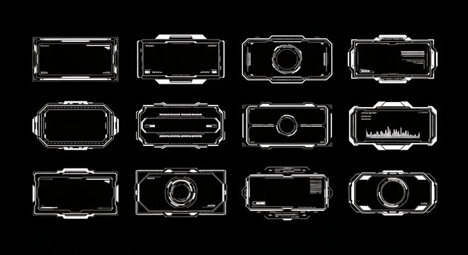 Vector art of futuristic hud interface elements for virtual reality isolated on white background