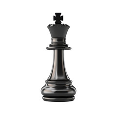 Sleek metallic king chess piece, symbol of strategy, leadership on transparent background