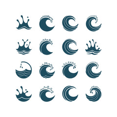 Ocean Wave Crests and Water Splashes Icon Set