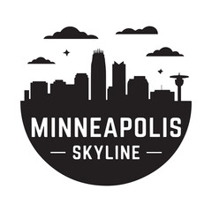 Obraz premium Minneapolis skyline. Circular style. Stock vector illustration. Vector black silhouette. with white background.