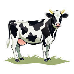 vector illustration of holstein cow, standing in pasture, watercolor