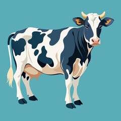 vector illustration of holstein cow, grazing head down, watercolor
